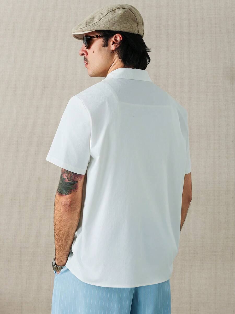 Men's Solid Color Jacquard Knit Short Sleeve Shirt