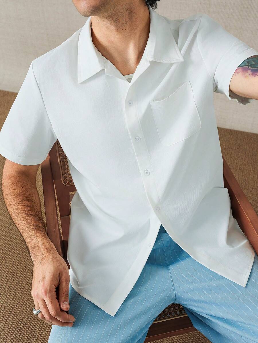 Men's Solid Color Jacquard Knit Short Sleeve Shirt