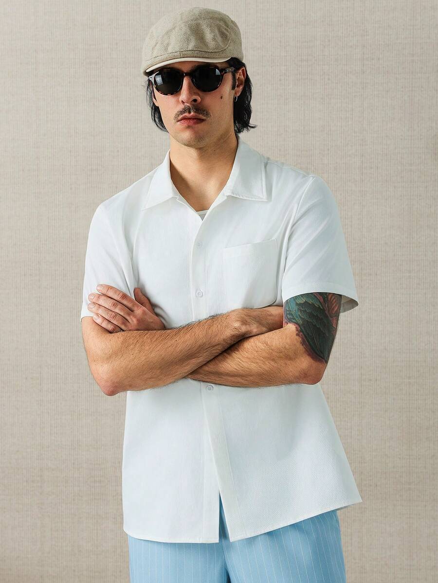 Men's Solid Color Jacquard Knit Short Sleeve Shirt