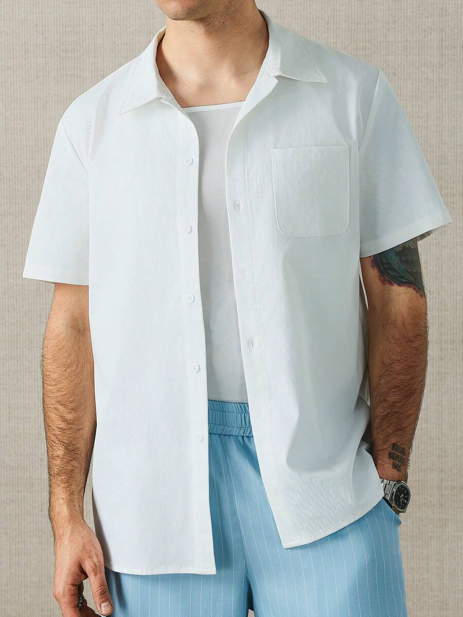 Men's Solid Color Jacquard Knit Short Sleeve Shirt
