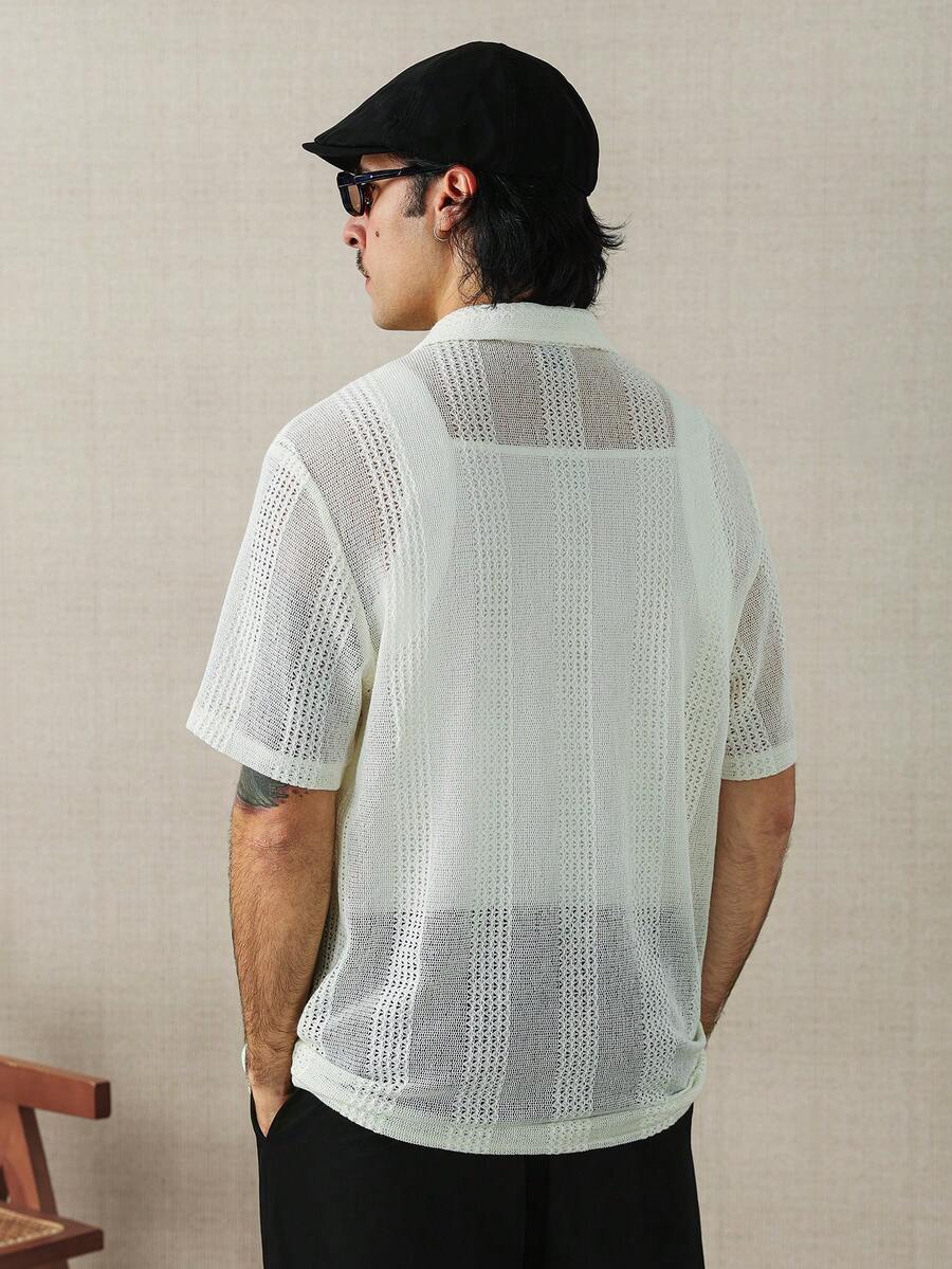 Men's Solid Color Jacquard Knit Short Sleeve Shirt