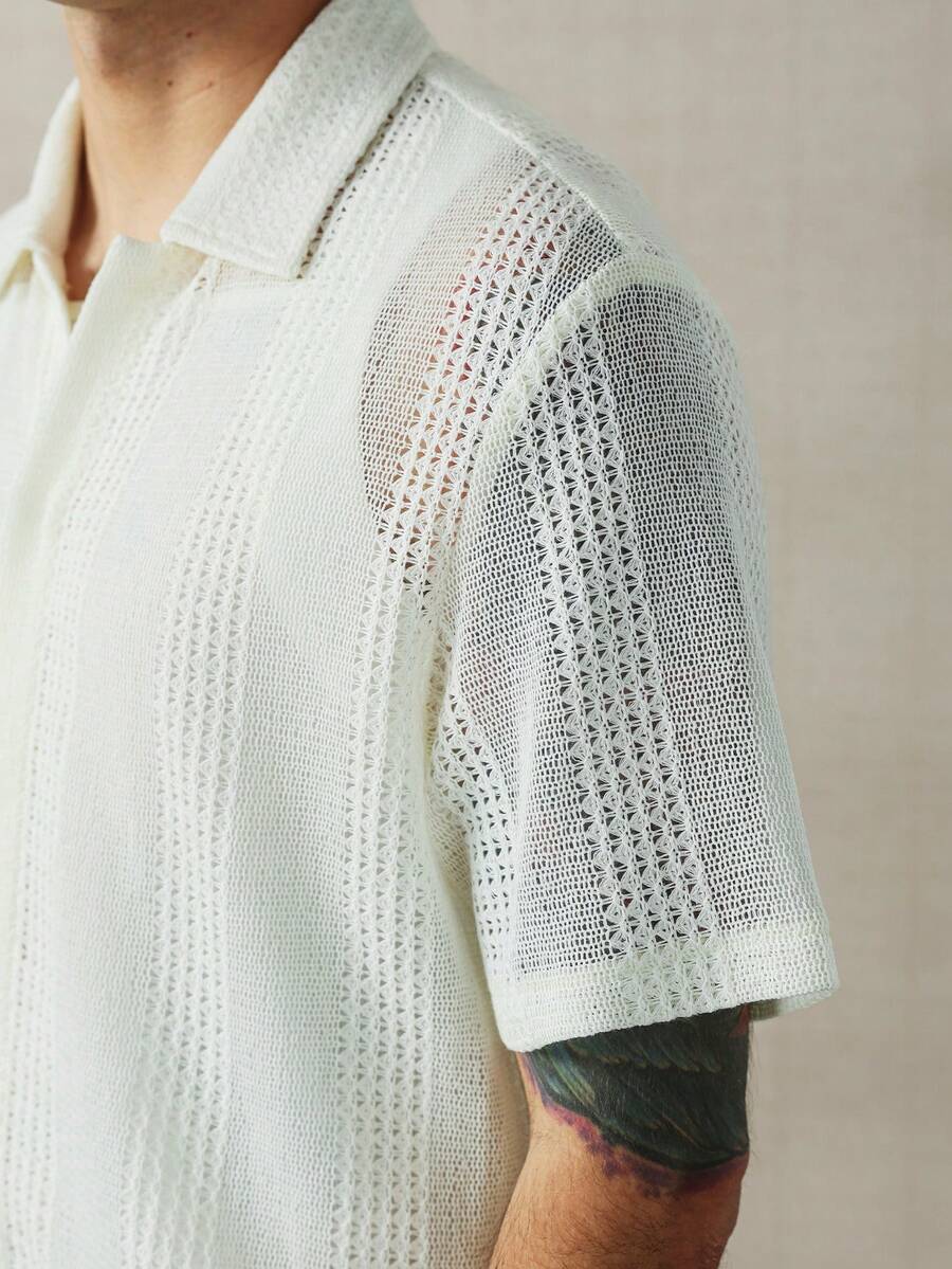 Men's Solid Color Jacquard Knit Short Sleeve Shirt
