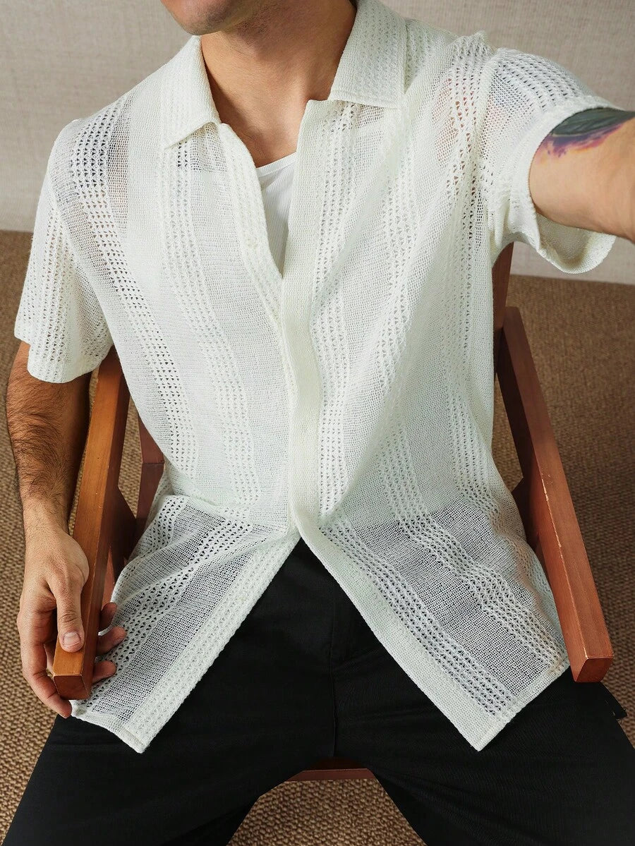 Men's Solid Color Jacquard Knit Short Sleeve Shirt