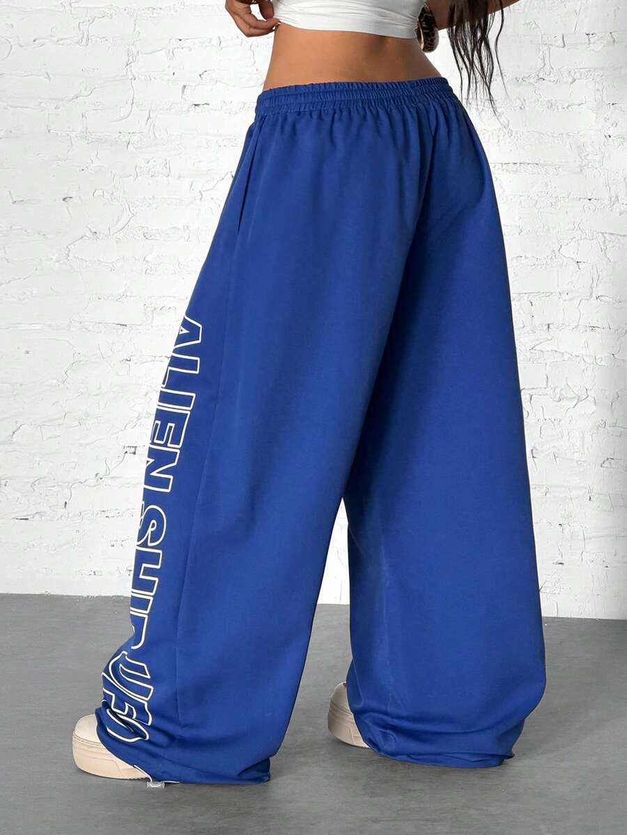 Women's Punk Letter Print Loose Long Pants