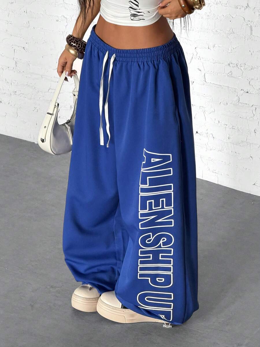 Women's Punk Letter Print Loose Long Pants