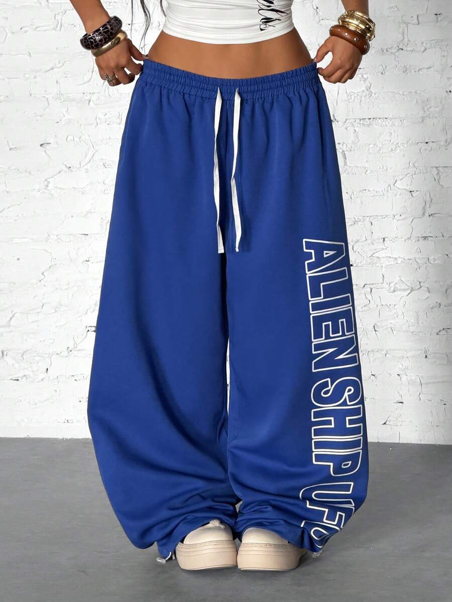 Women's Punk Letter Print Loose Long Pants