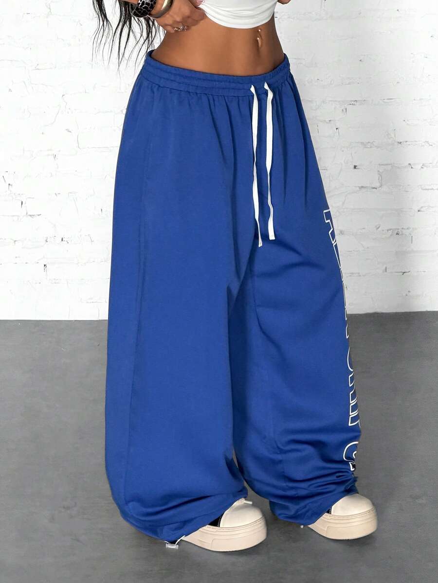 Women's Punk Letter Print Loose Long Pants