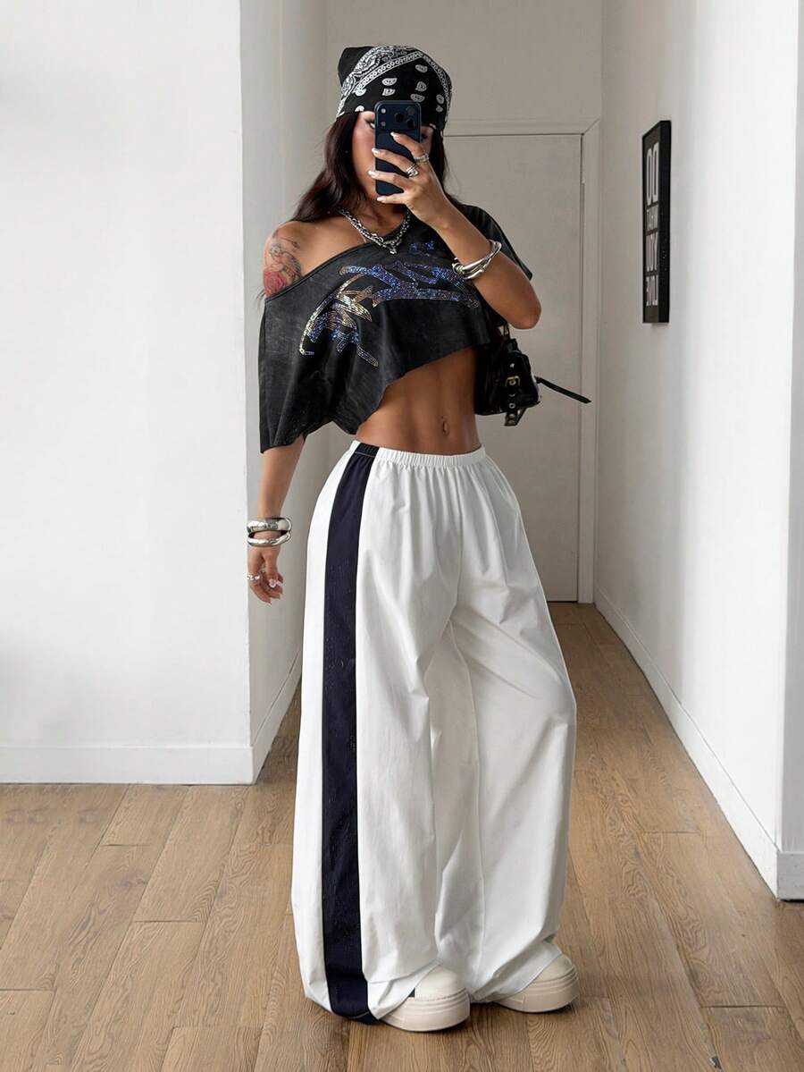 Women's Color-Blocked Cargo Parachute Pants