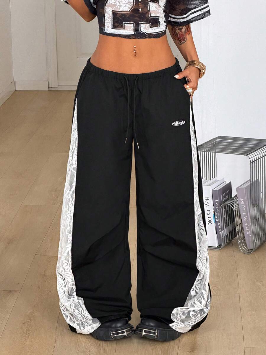 Women's Color-Blocked Baggy Parachute Pants