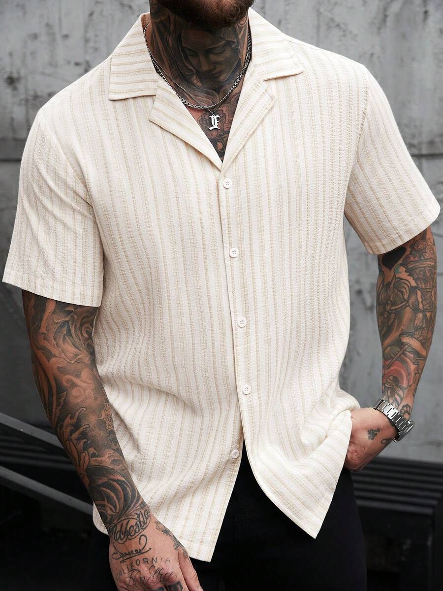 Men's Solid Color Jacquard Knit Short Sleeve Shirt