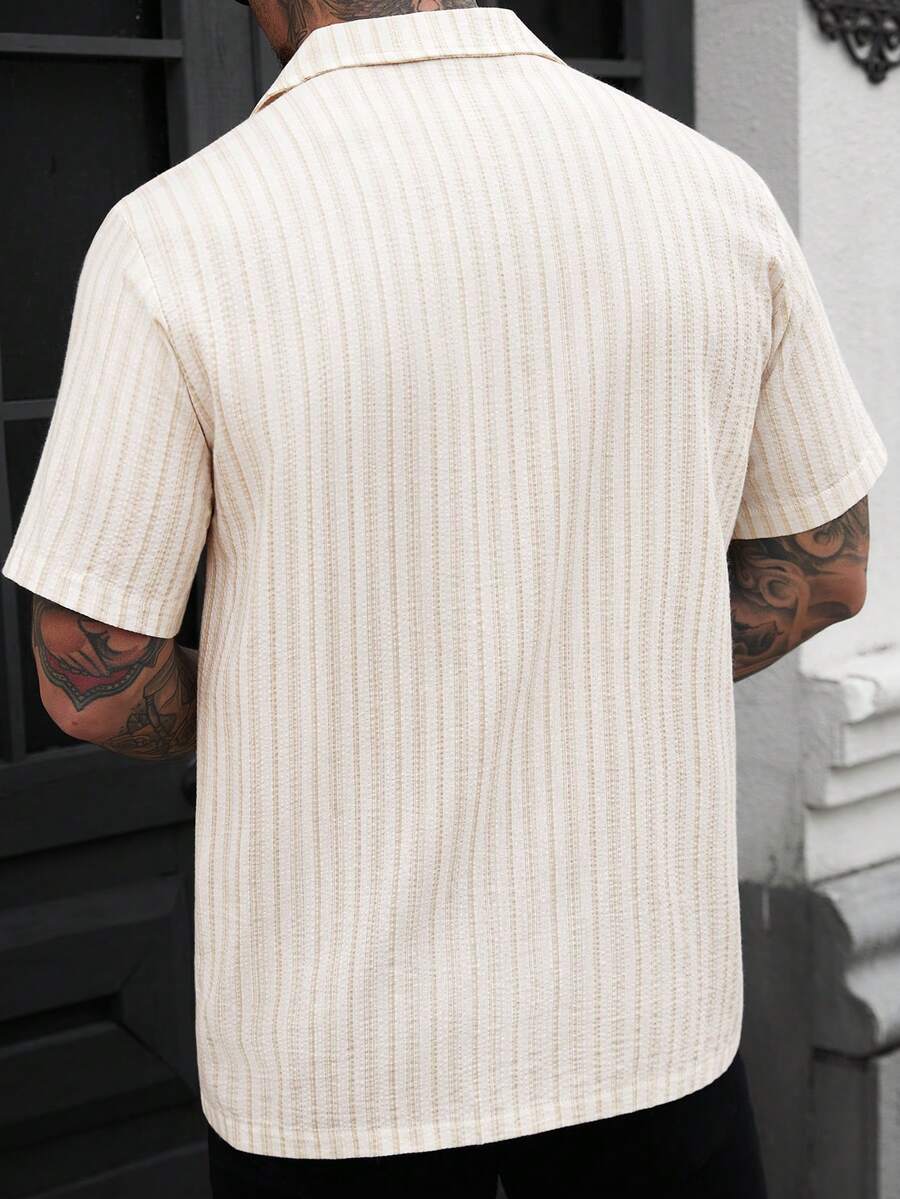 Men's Solid Color Jacquard Knit Short Sleeve Shirt