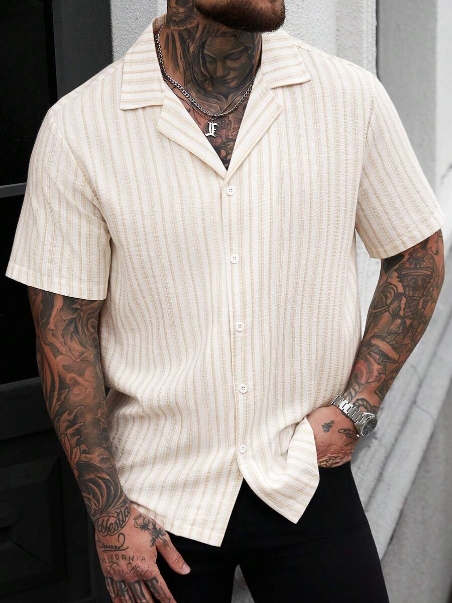 Men's Solid Color Jacquard Knit Short Sleeve Shirt