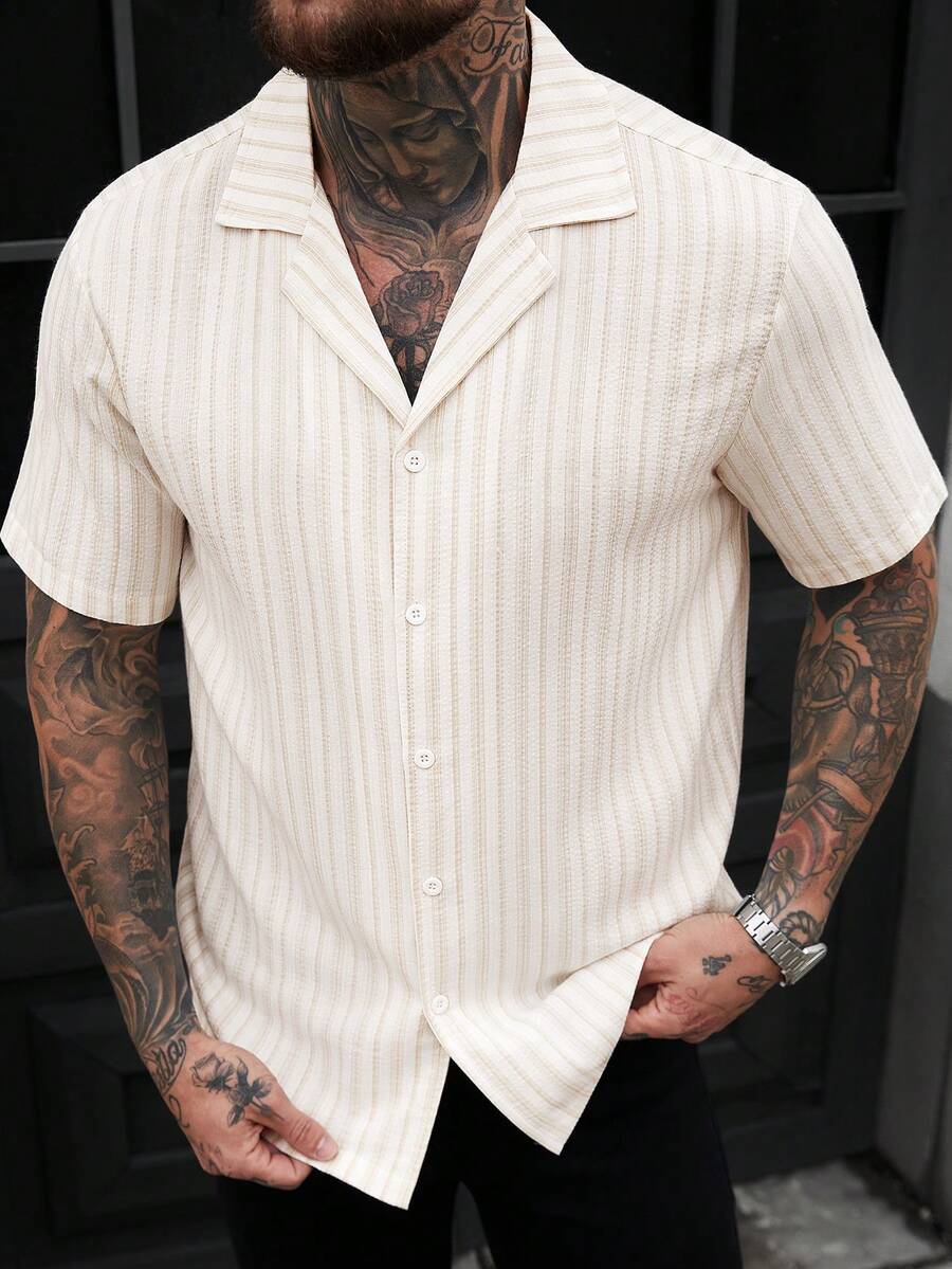 Men's Solid Color Jacquard Knit Short Sleeve Shirt