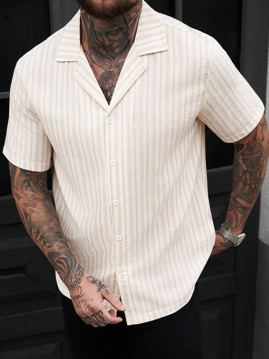Men's Solid Color Jacquard Knit Short Sleeve Shirt