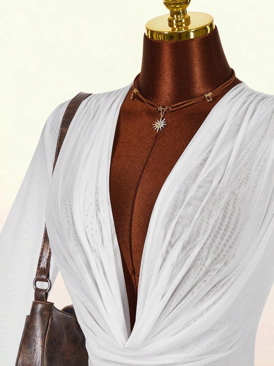 Ruffle Halter Neck Mesh Mini Dress