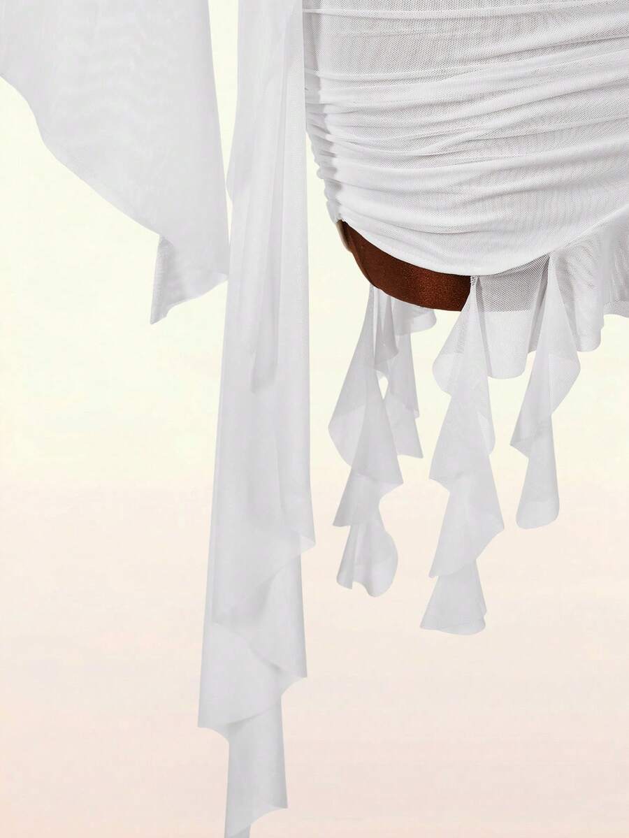 Ruffle Halter Neck Mesh Mini Dress