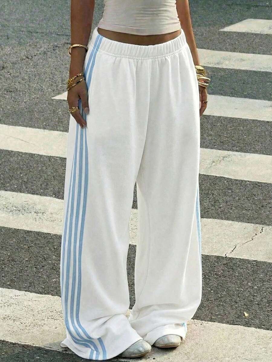 Women's Striped Knitted Wide-Leg Sweatpants