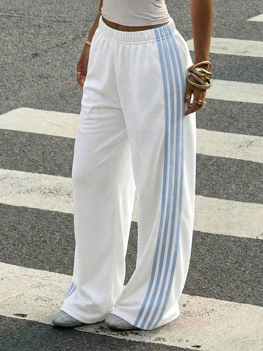 Women's Striped Knitted Wide-Leg Sweatpants