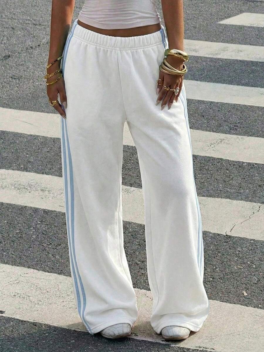Women's Striped Knitted Wide-Leg Sweatpants