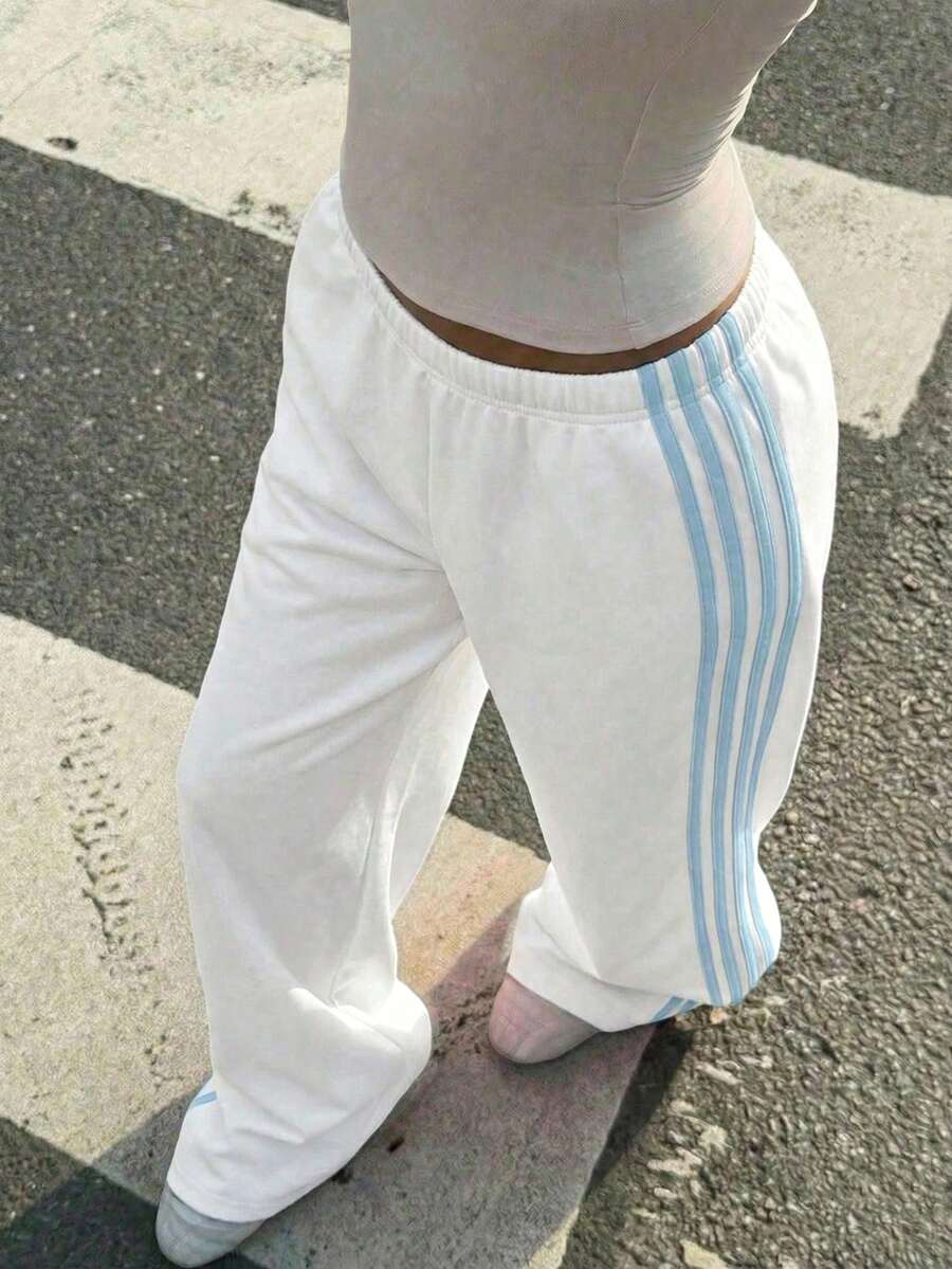 Women's Striped Knitted Wide-Leg Sweatpants