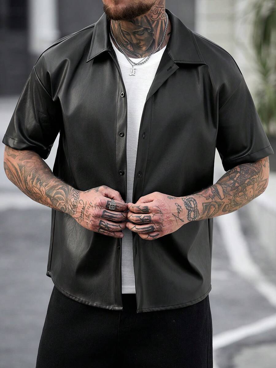 Men's Solid Color Jacquard Knit Short Sleeve Shirt
