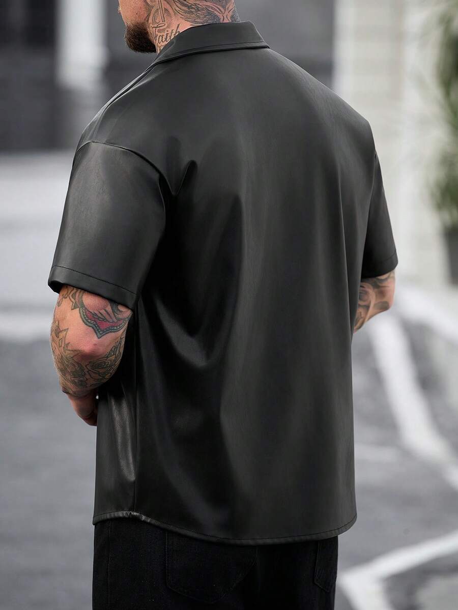 Men's Solid Color Jacquard Knit Short Sleeve Shirt