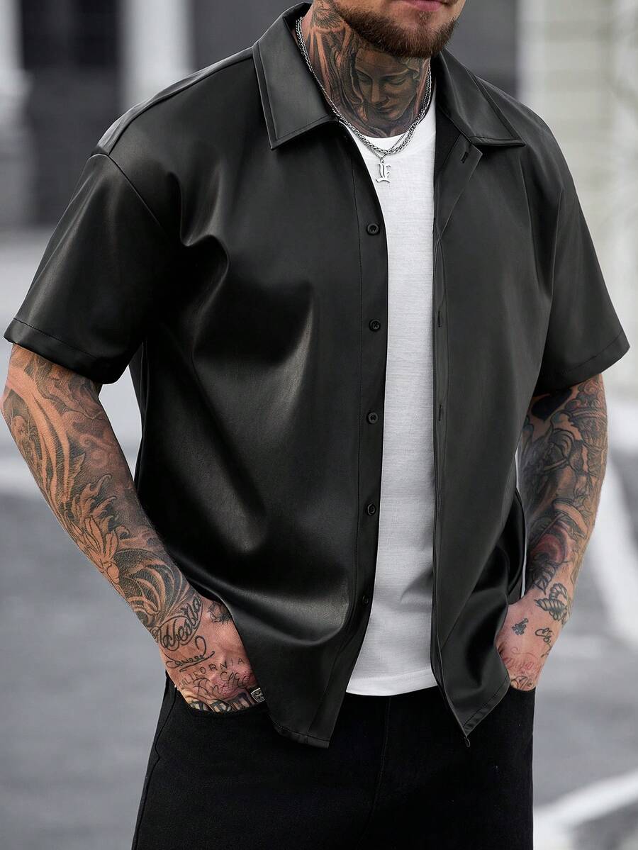 Men's Solid Color Jacquard Knit Short Sleeve Shirt