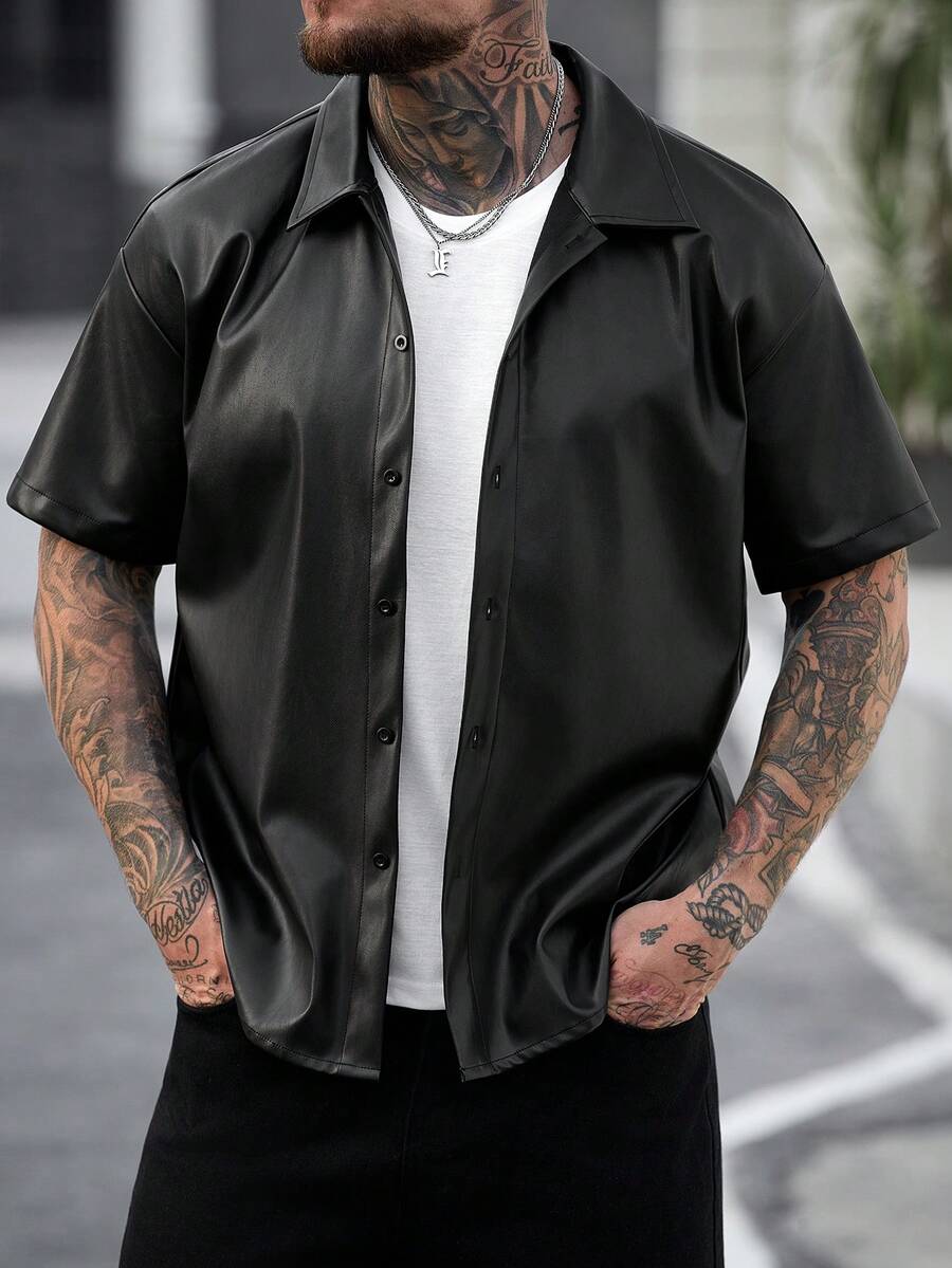 Men's Solid Color Jacquard Knit Short Sleeve Shirt