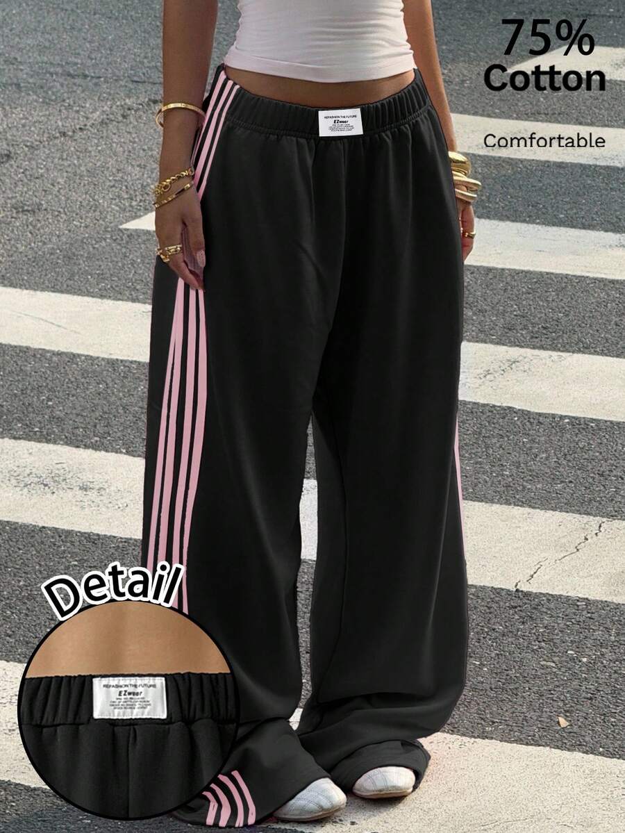 Women's Striped Knitted Wide-Leg Sweatpants