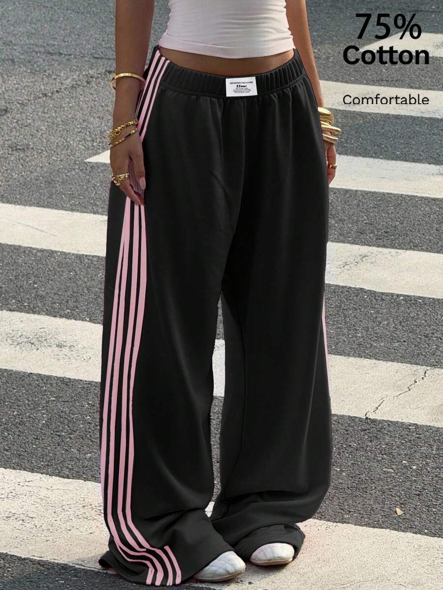 Women's Striped Knitted Wide-Leg Sweatpants