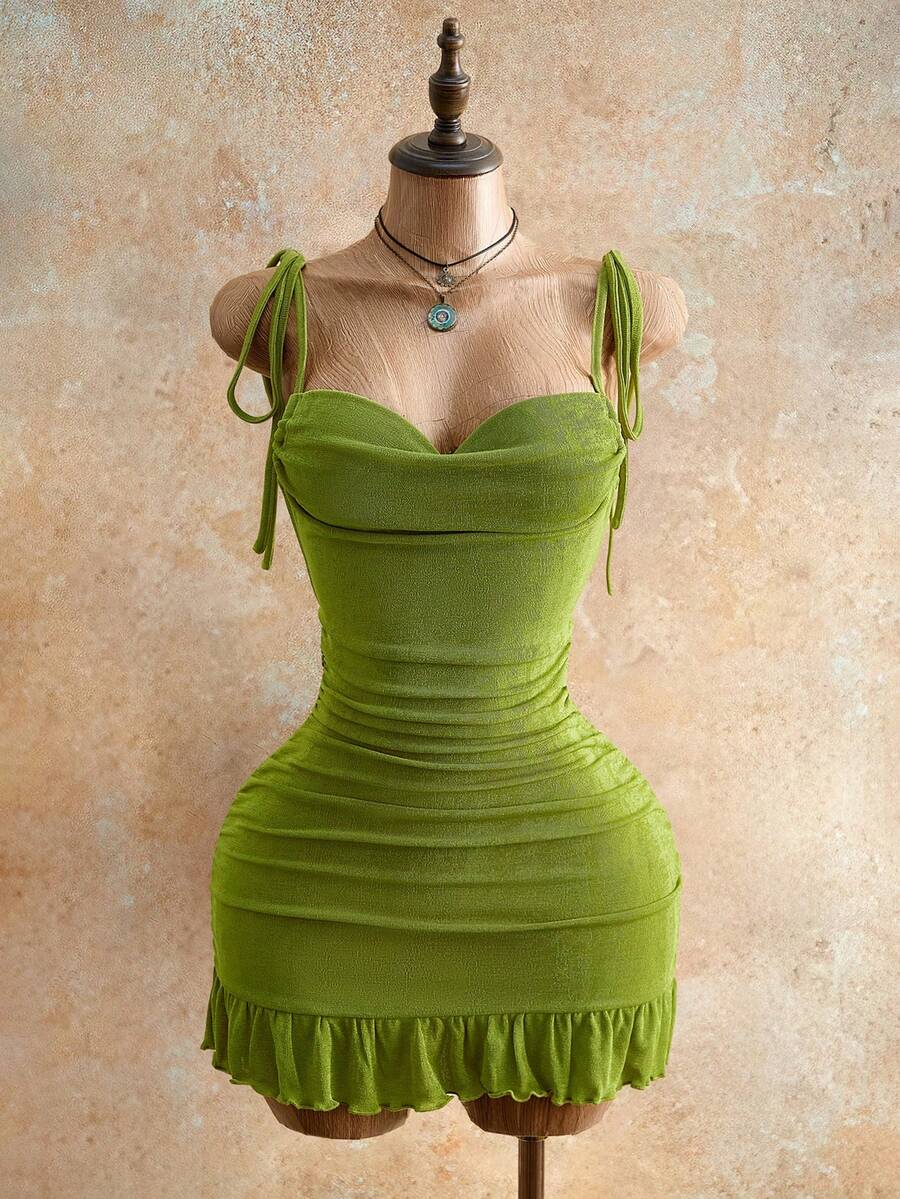 Drawstring Halter Cami Mini Bodycon Dress