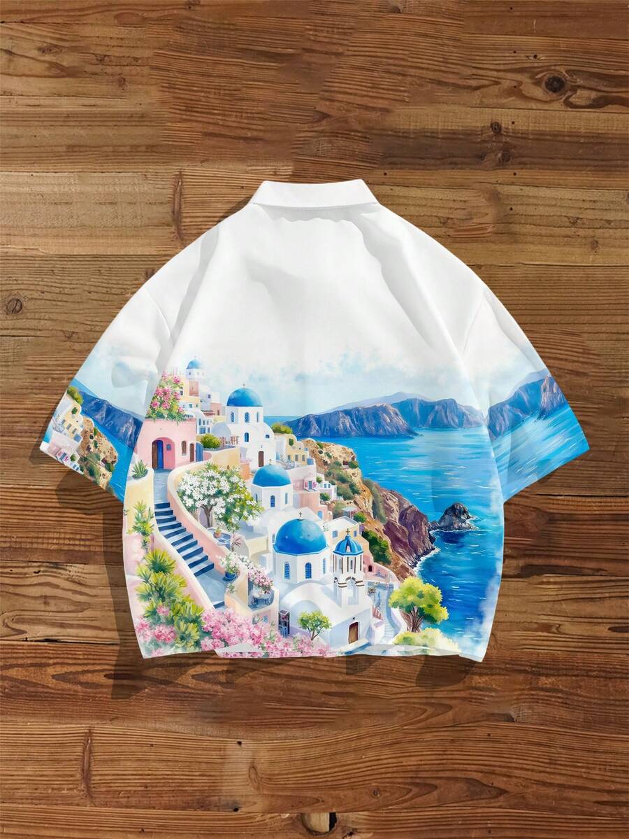 Men's Graffiti Print Loose Cropped Shirt