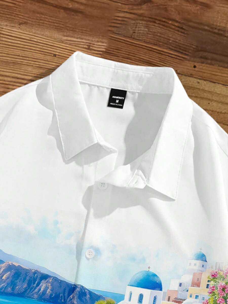 Men's Graffiti Print Loose Cropped Shirt