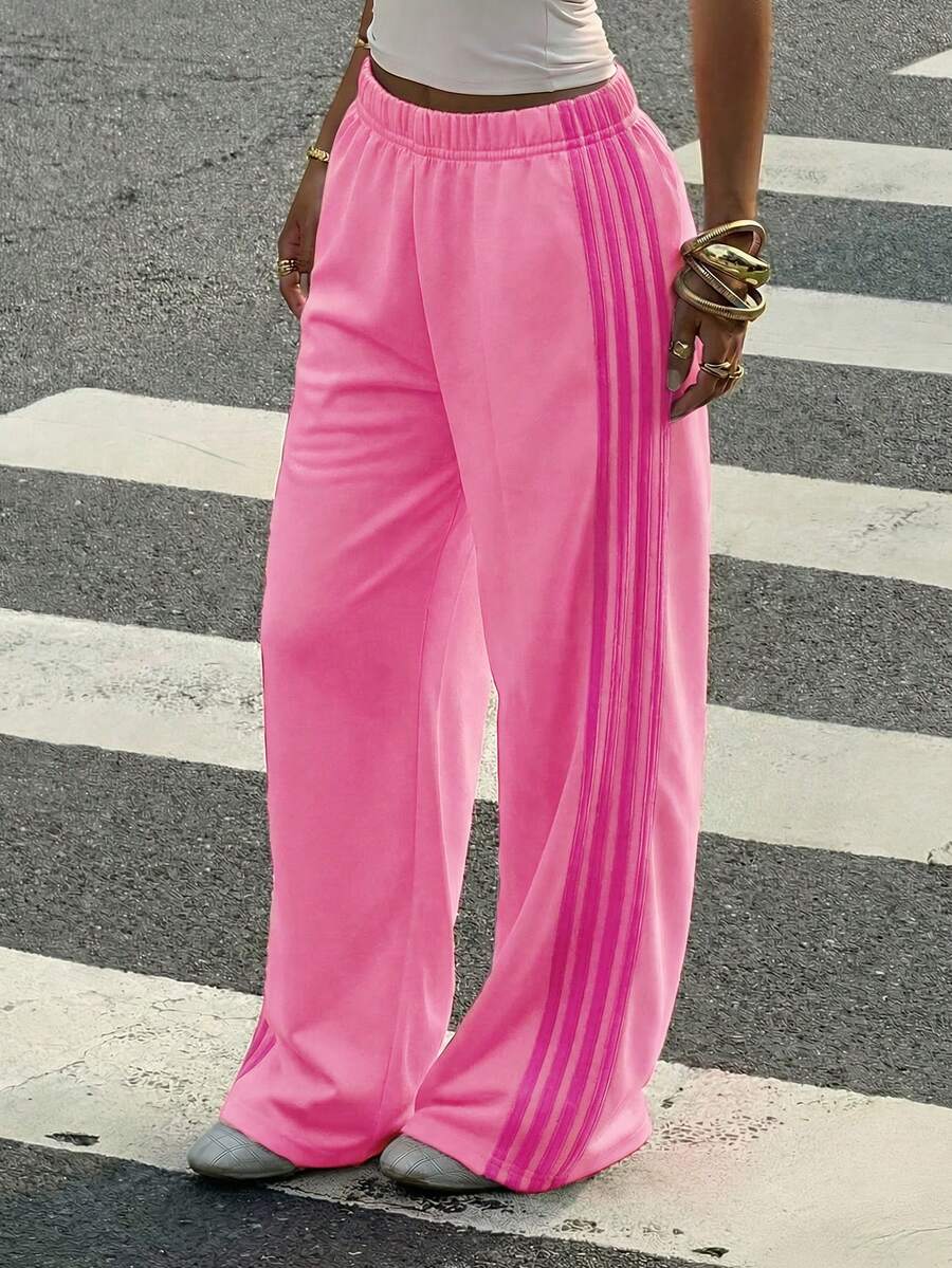 Women's Striped Knitted Wide-Leg Sweatpants