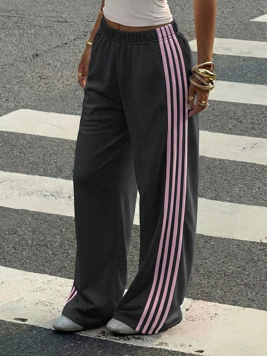 Women's Striped Knitted Wide-Leg Sweatpants