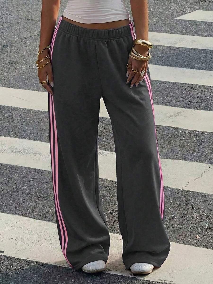 Women's Striped Knitted Wide-Leg Sweatpants