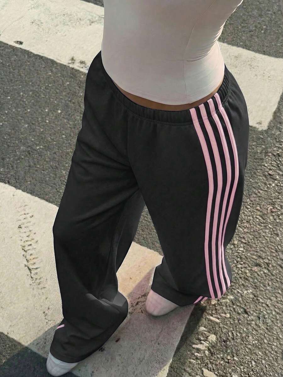 Women's Striped Knitted Wide-Leg Sweatpants
