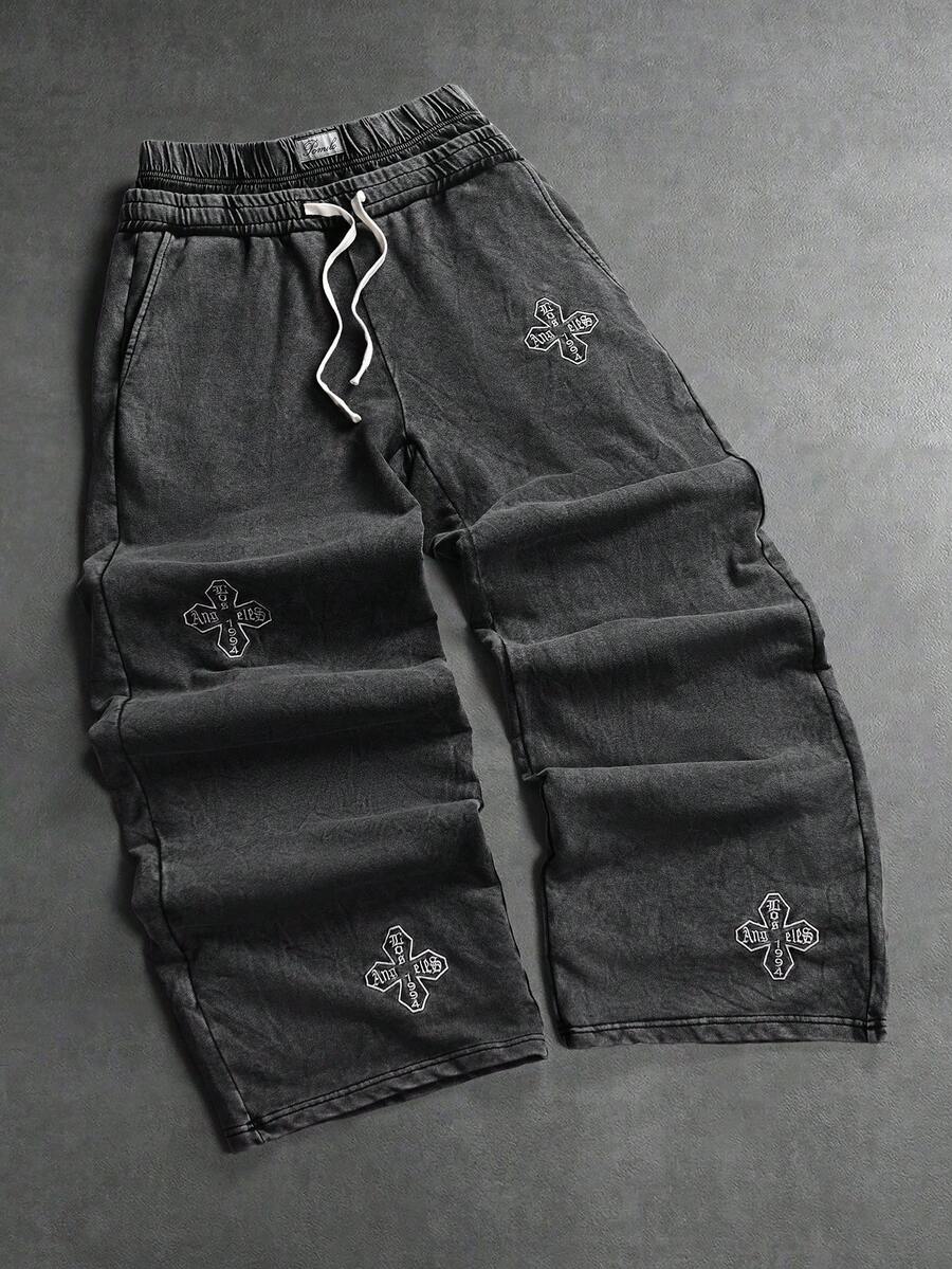 Cross Design Drawstring Waist Sweatpants