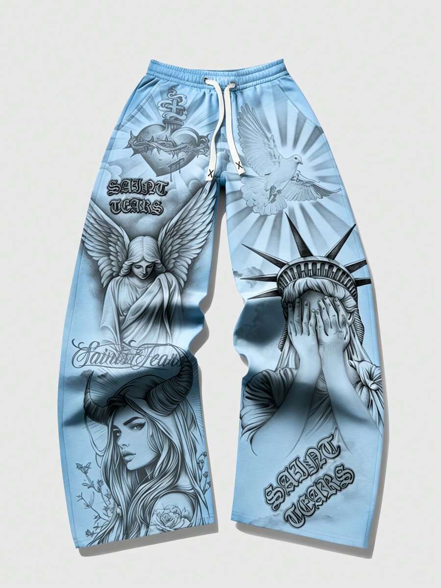 Men's Religious Character Wide-Leg Sweatpants