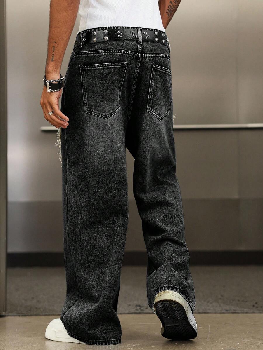 Distressed Patchwork Vintage Wide Leg Jeans