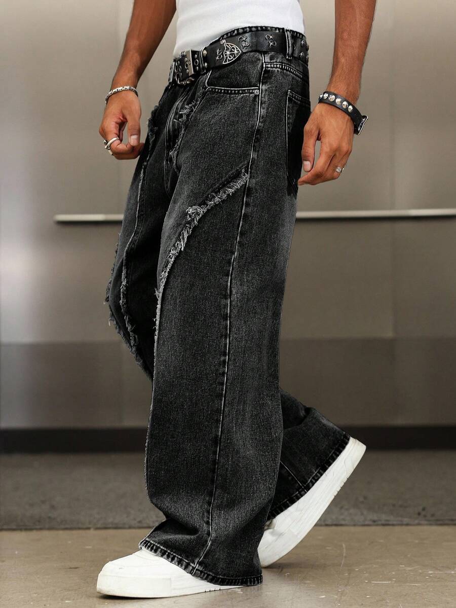 Distressed Patchwork Vintage Wide Leg Jeans