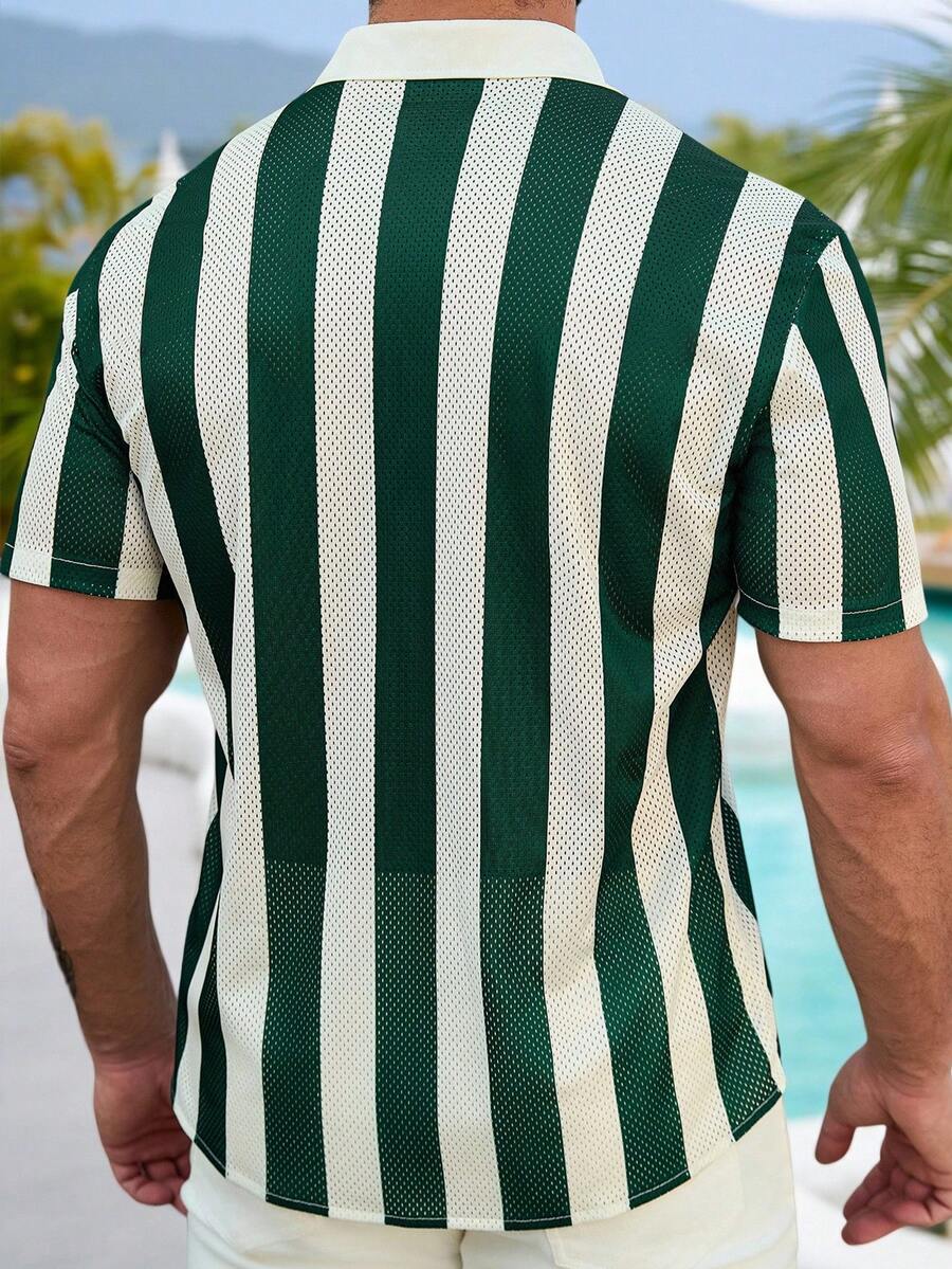 Men's Solid Color Jacquard Knit Short Sleeve Shirt