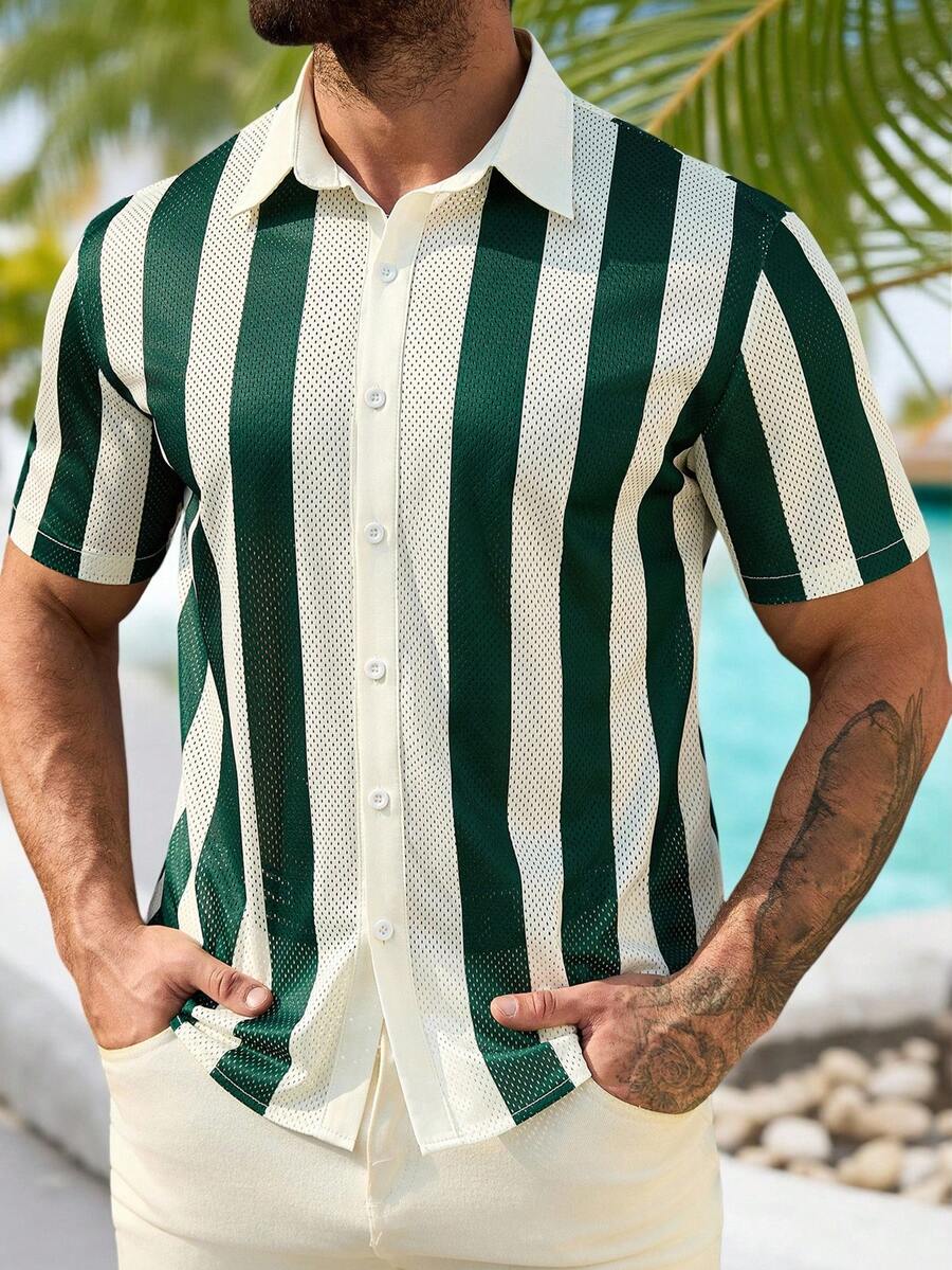 Men's Solid Color Jacquard Knit Short Sleeve Shirt