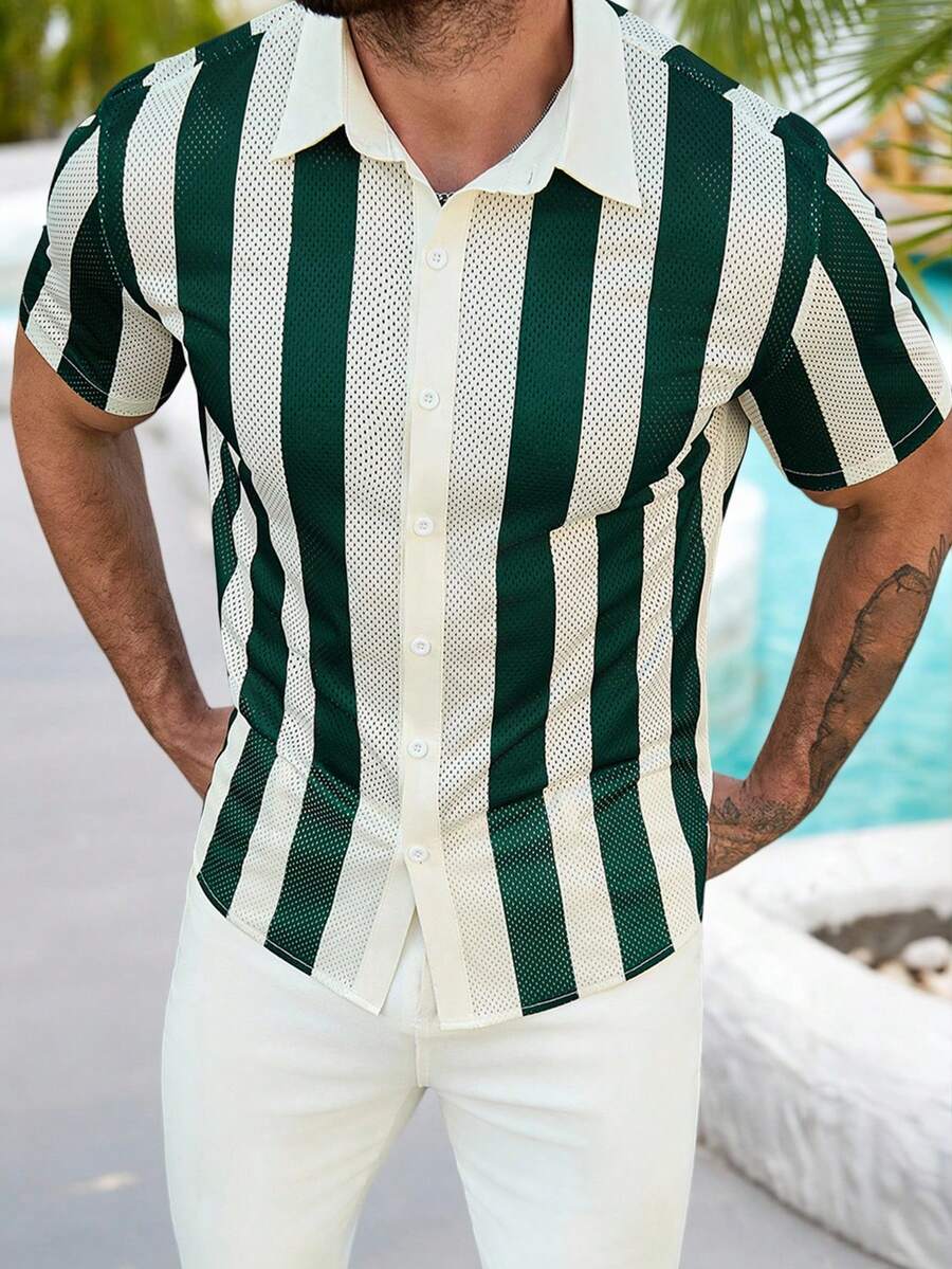Men's Solid Color Jacquard Knit Short Sleeve Shirt