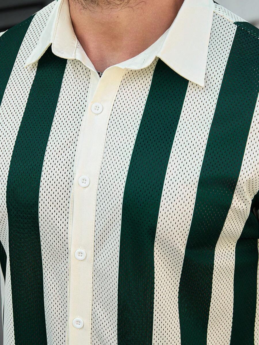 Men's Solid Color Jacquard Knit Short Sleeve Shirt