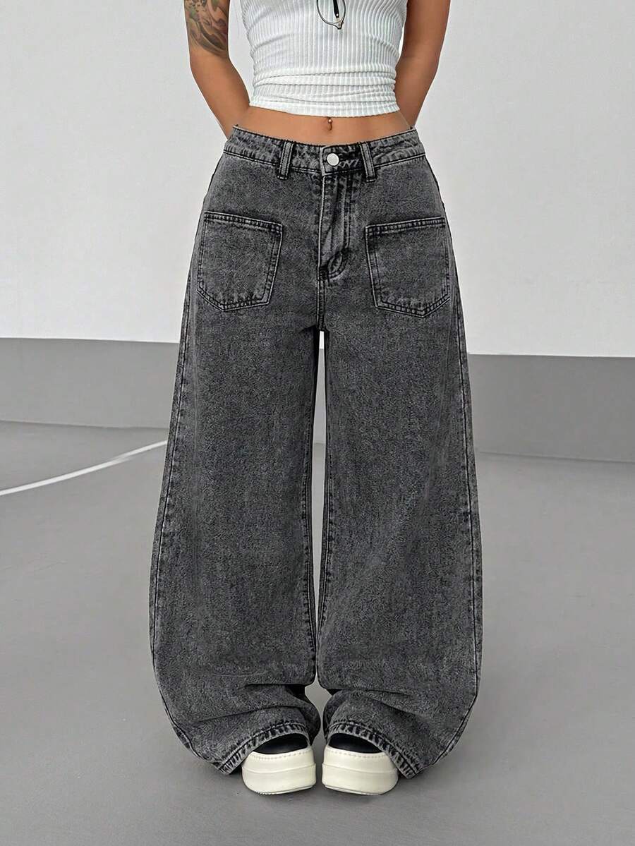 Women's Street Casual Y2K Style Embroidered Wide Leg Jeans