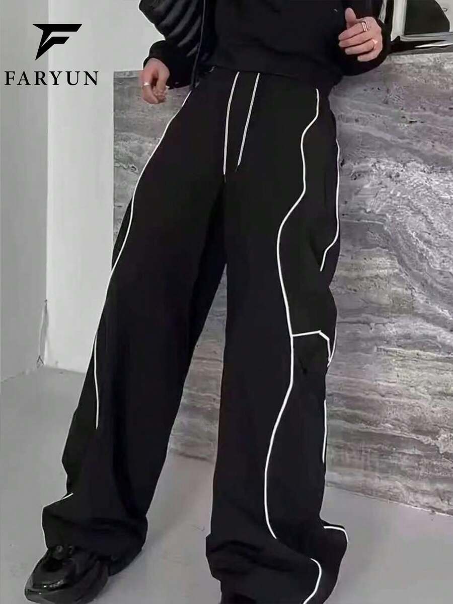 Men's Drawstring Waist Contrast Trim Pants