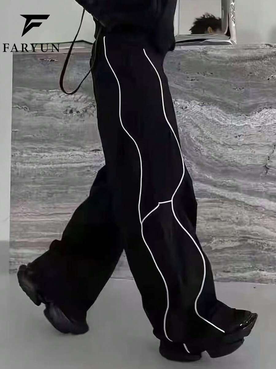 Men's Drawstring Waist Contrast Trim Pants
