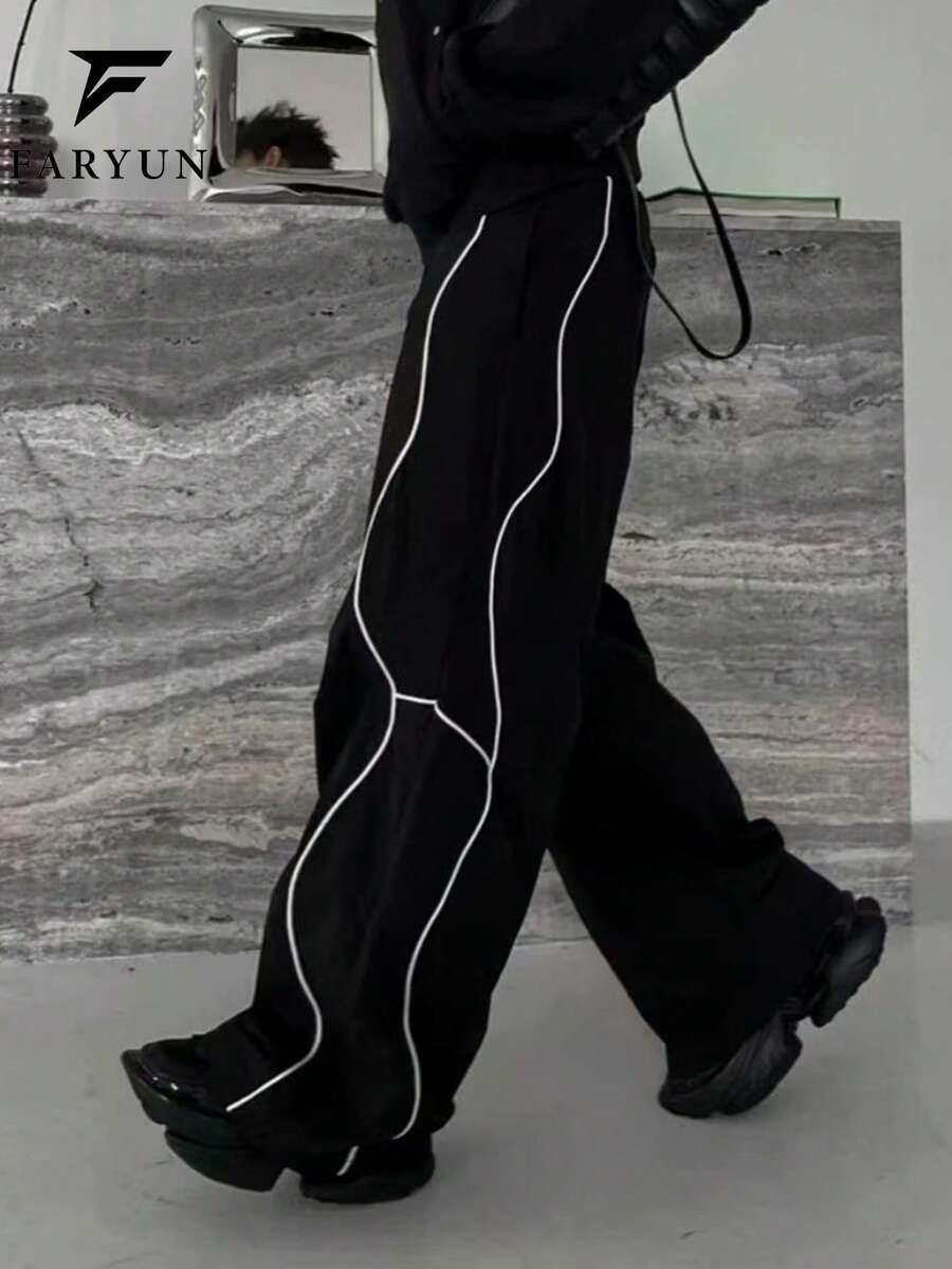 Men's Drawstring Waist Contrast Trim Pants
