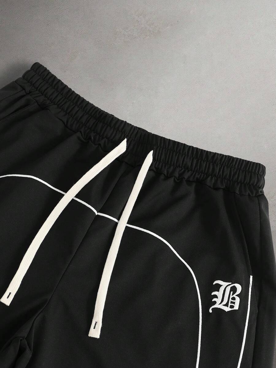 Contrast Trim Letter Print Tee Shorts